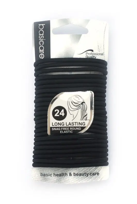 Basicare Elastic Black Hair Bands 24pcs 4mm