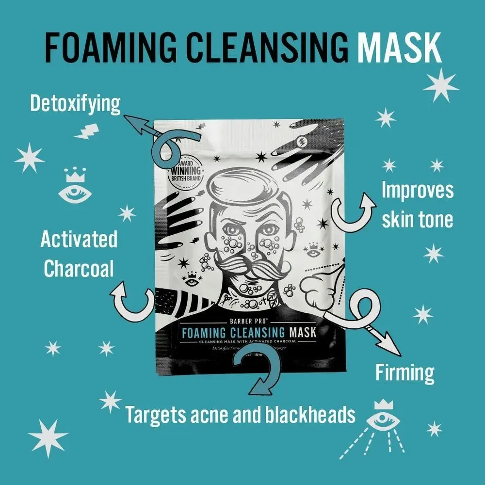 Barber Pro Foaming Cleansing Mask Activated Charcoal Mens Skin Care