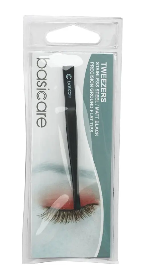 Basicare Tweezers Flat Tip Matte Black 8.5cm