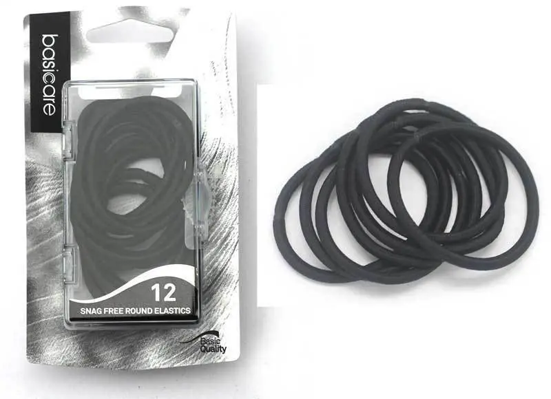 Basicare Snag Free Round Elastics Black 12pcs