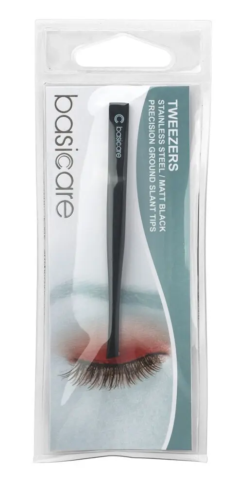 Basicare Tweezers Slant Tip Matte Black 8.5cm