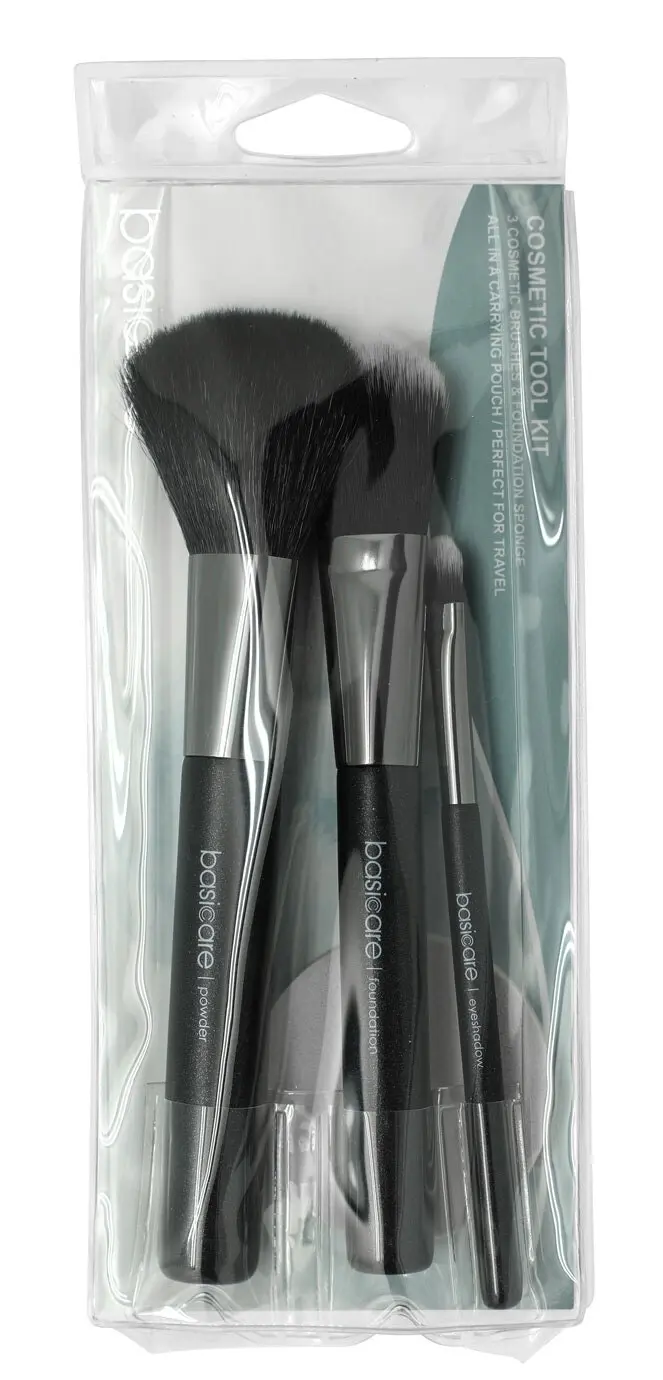 Basicare 3-Piece Make Up Brushes Cosmetic Tool Kit