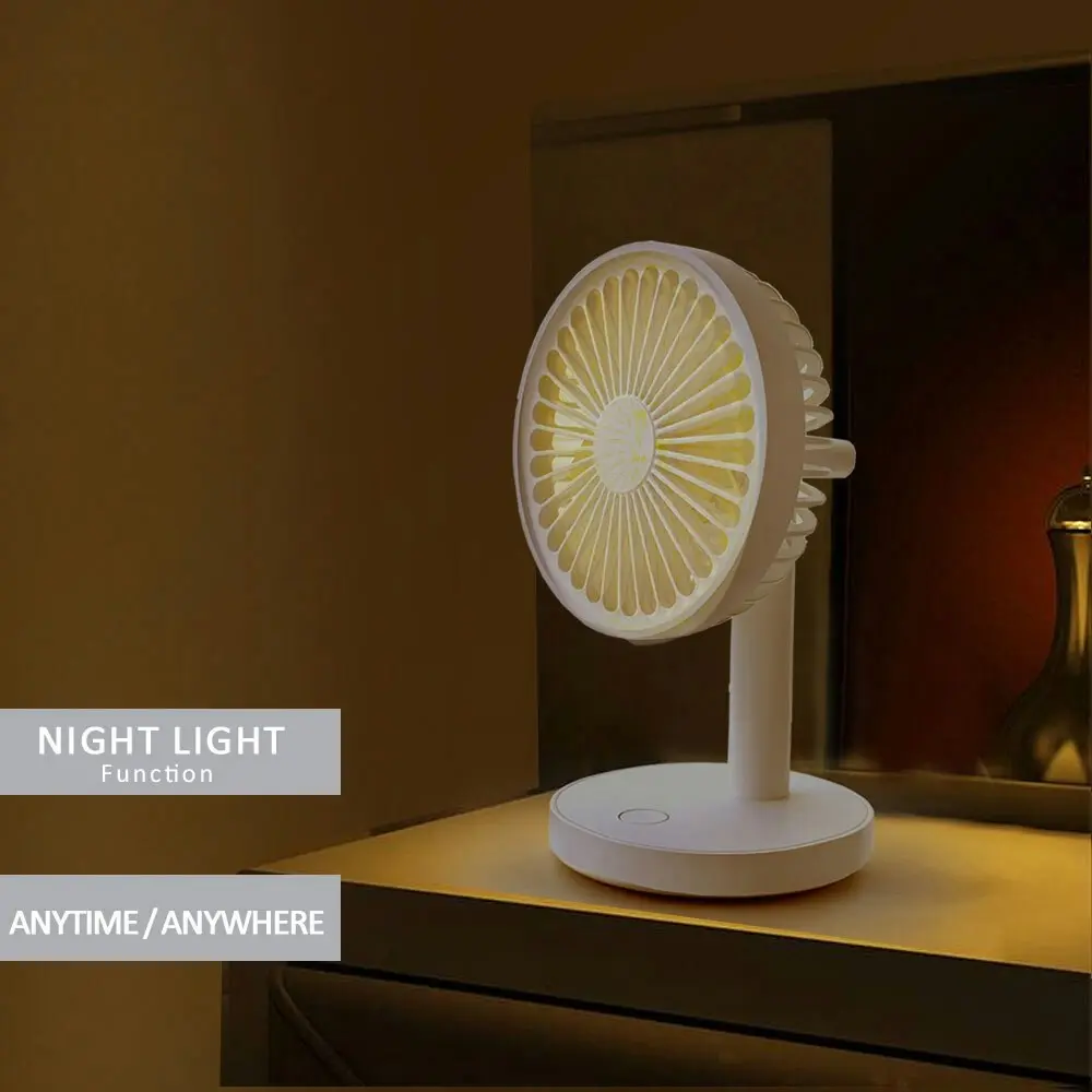 Sansai USB Rechargeable Portable Travel Desktop/Desk Fan w/ Night Light White