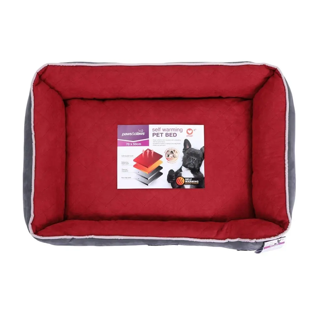 Paws & Claws Self Warming/Thermal Insulated Walled 70x50cm Pet/Dog Bed Medium