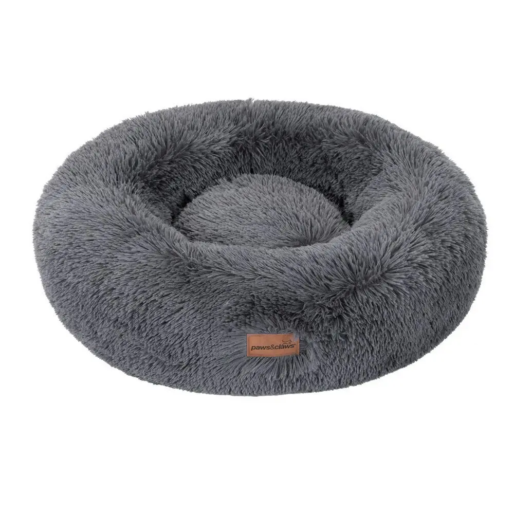 Paws & Claws 50cm x 50cm Small Calming Plush Pet/Dog Round Bed/Mattress Grey