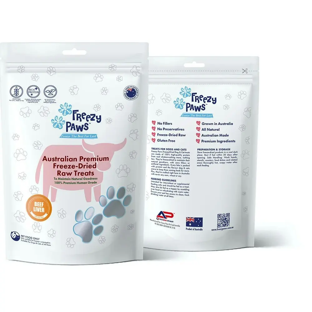 Freezy Paws 100g High Protein Pet Cat Dog Food Freeze Dried Beef Liver Raw Treat