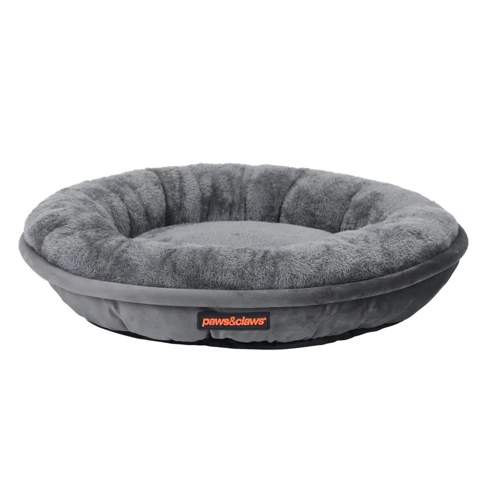 Paws & Claws 60cm Moscow Dog/Cat/Pet Plush/Velvet Small Round Bed/Non Slip  Grey