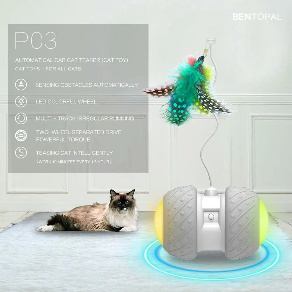 Bentopal Rechargeable Smart Wheel Feather Self Rolling Cat/Kitten Teasing Toy