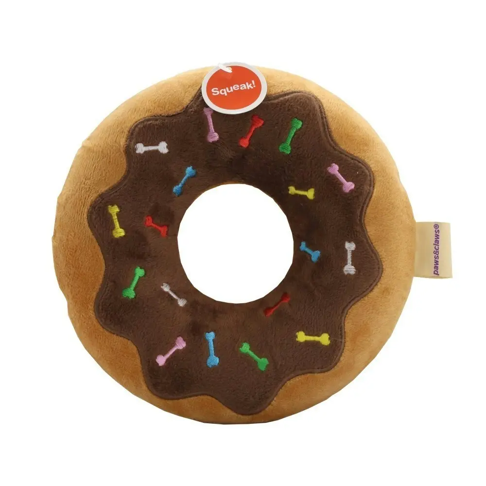 Paws & Claws 20cm Fast Food Mega Donut Squeaker Dog Chew Toy Teething Plush Asst