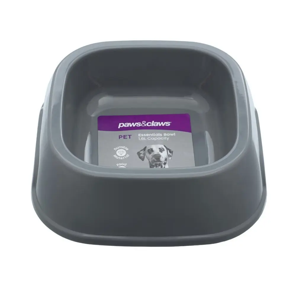 4x Paws & Claws Pet Essentials Dog 1.6L/21cm Food Bowl Square w/ Handle Assort.