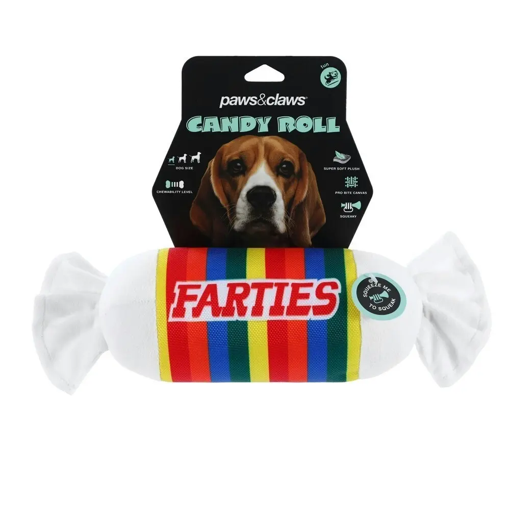 2x Paws & Claws 28cm Candy Roll Oxford Toy Farties w/ Squeaker Dog/Pet Pro Bite