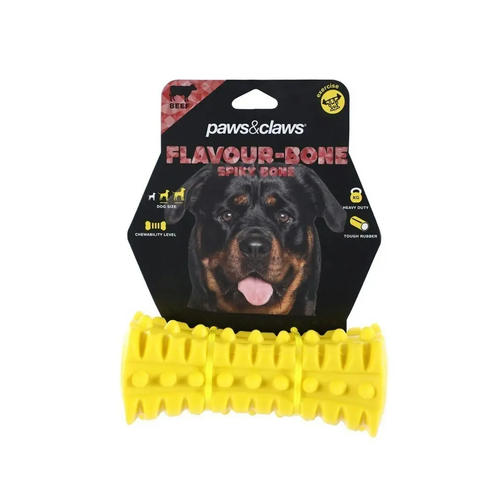 3x Paws & Claws 16cm Flavour-Bone Spiky Bone Beef Flavoured Rubber Toy Pet/Dog