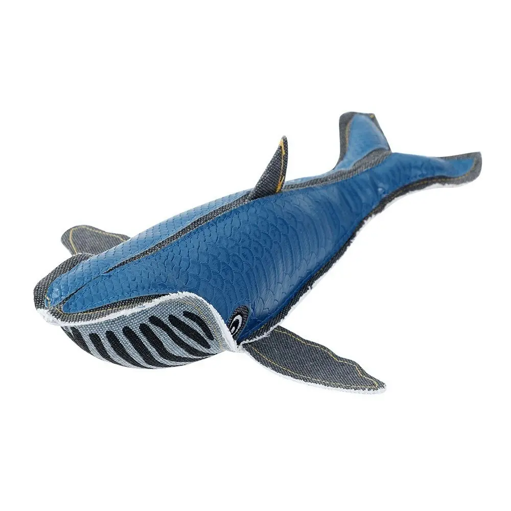 2x Paws & Claws Dog Toy 30cm Whale Faux Leather/Canvas Squeaker Pet Fun Play BL