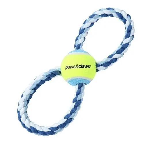 4x 3PK Paws & Claws Dog Toy 29cm Rope & Tennis Ball Tugger Pet Interactive Asst