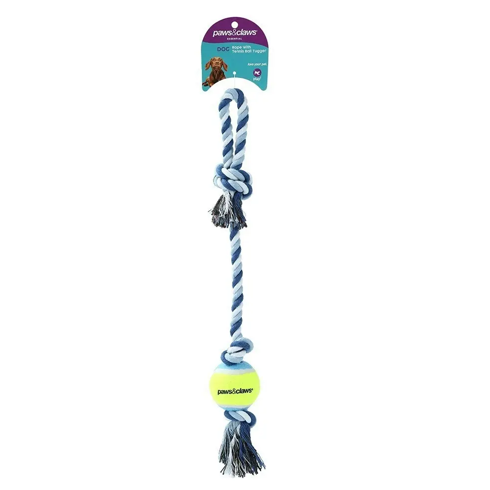 4x 3PK Paws & Claws Dog Toy 29cm Rope & Tennis Ball Tugger Pet Interactive Asst