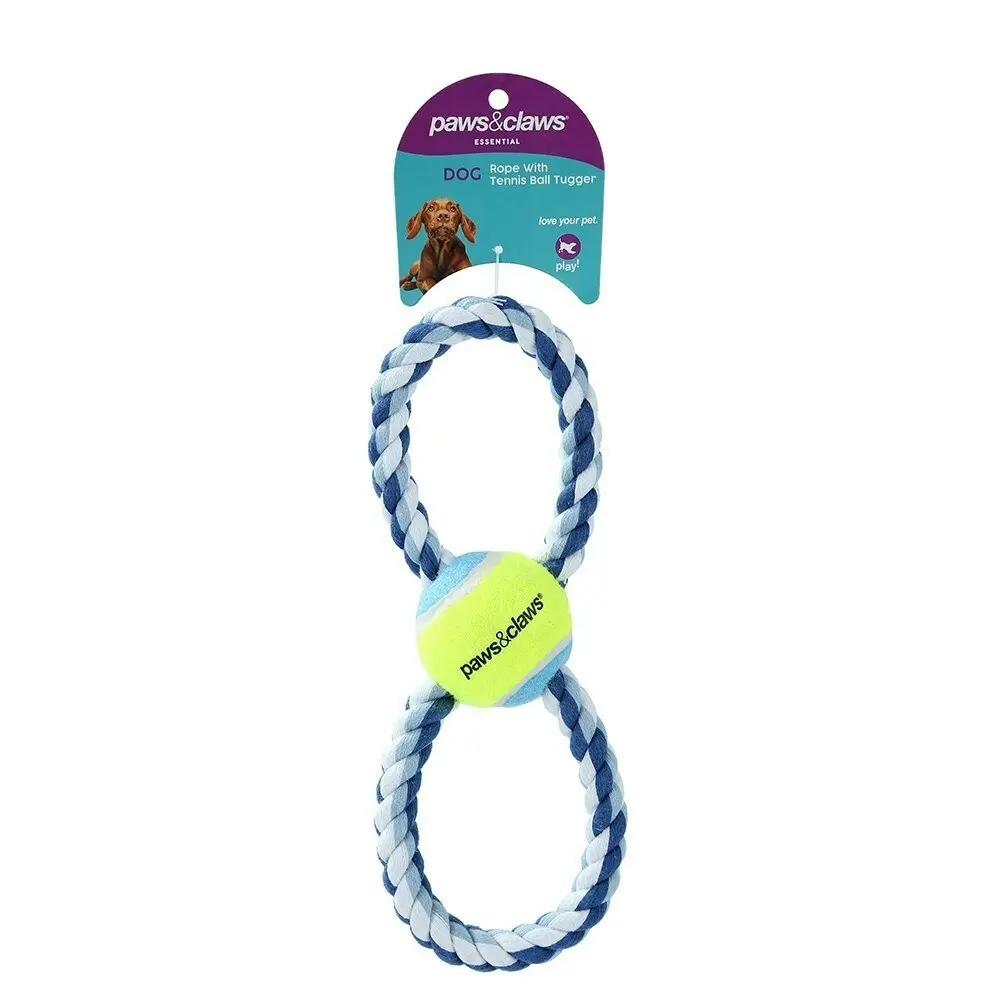 4x 3PK Paws & Claws Dog Toy 29cm Rope & Tennis Ball Tugger Pet Interactive Asst