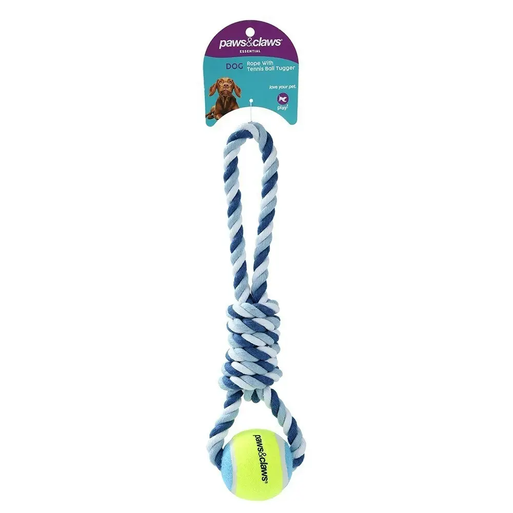 4x 3PK Paws & Claws Dog Toy 29cm Rope & Tennis Ball Tugger Pet Interactive Asst