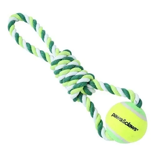 4x 3PK Paws & Claws Dog Toy 29cm Rope & Tennis Ball Tugger Pet Interactive Asst