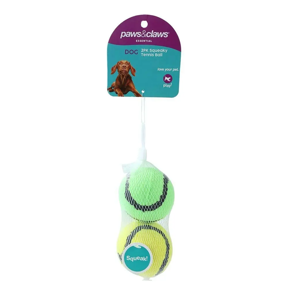 4x 2PK Paws & Claws Squeaky Tennis Balls Pet/Dog Toy Interactive Fun Play Assort