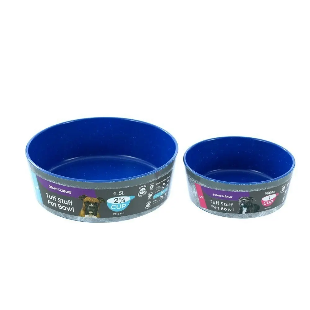 Paws & Claws Tuff Stuff Pet Dog Bowl 1.5L/20.5cm Food Water Feeder Blue Large