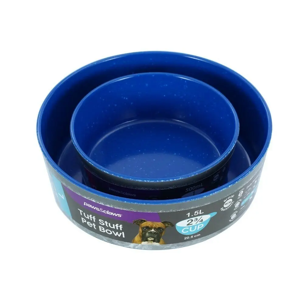 Paws & Claws Tuff Stuff Pet Dog Bowl 1.5L/20.5cm Food Water Feeder Blue Large