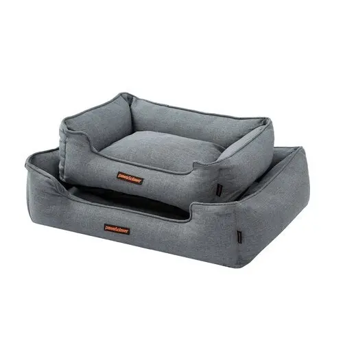 Paws & Claws Pia 60cm Walled Pet Dog Bed Sleeping Rectangle Cushion Medium Grey