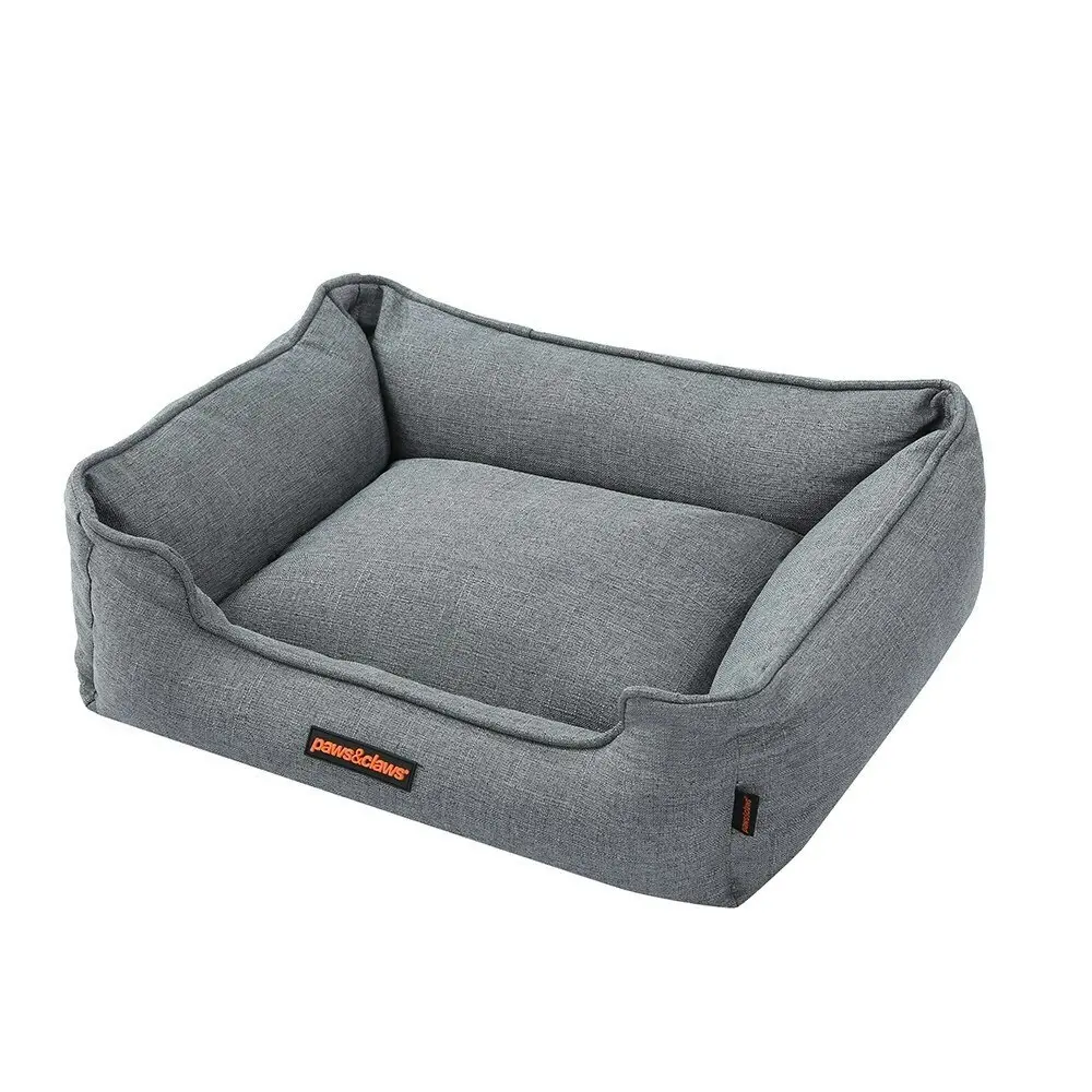 Paws & Claws Pia 60cm Walled Pet Dog Bed Sleeping Rectangle Cushion Medium Grey