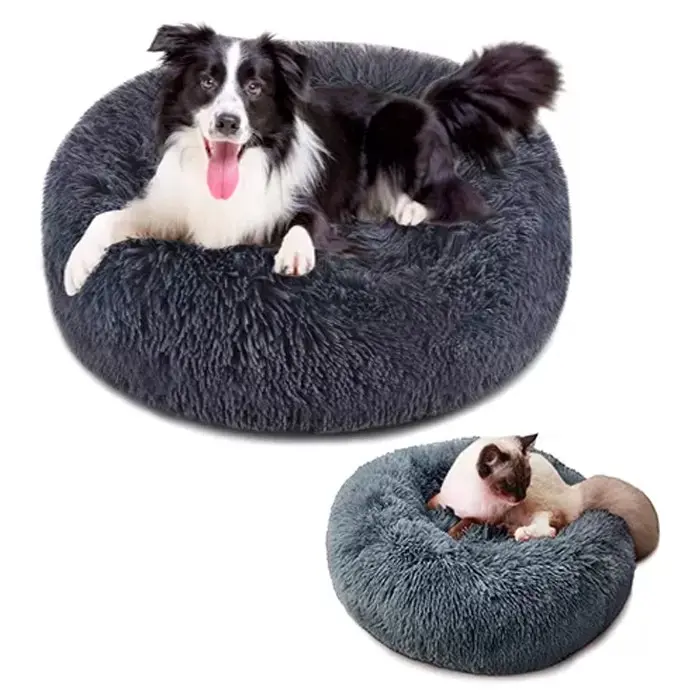 Royale M 60cm Donut Cuddler Round Pet Bed Dog/Puppy/Cat Soft Nest Warm Dark Grey