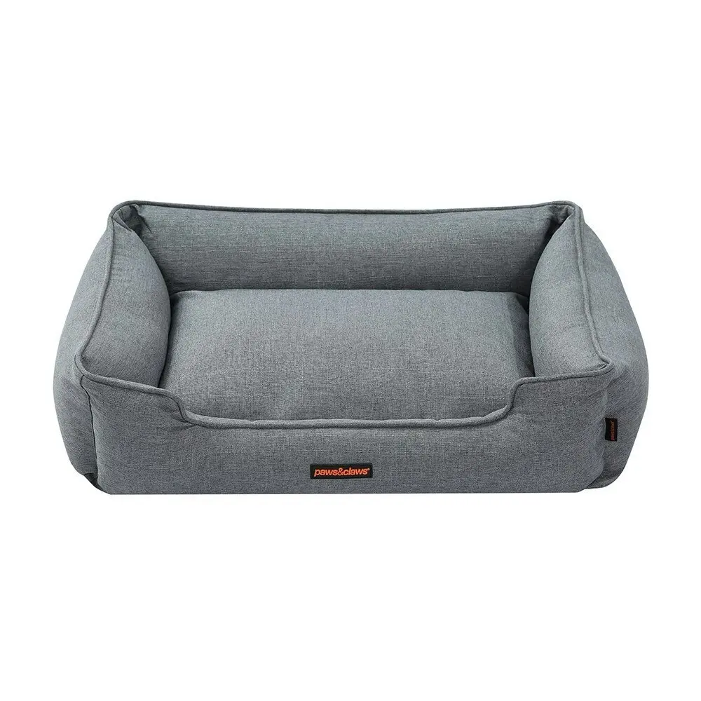 Paws & Claws Pia 80cm Walled Pet Dog Bed Sleeping Rectangle Cushion Large Grey