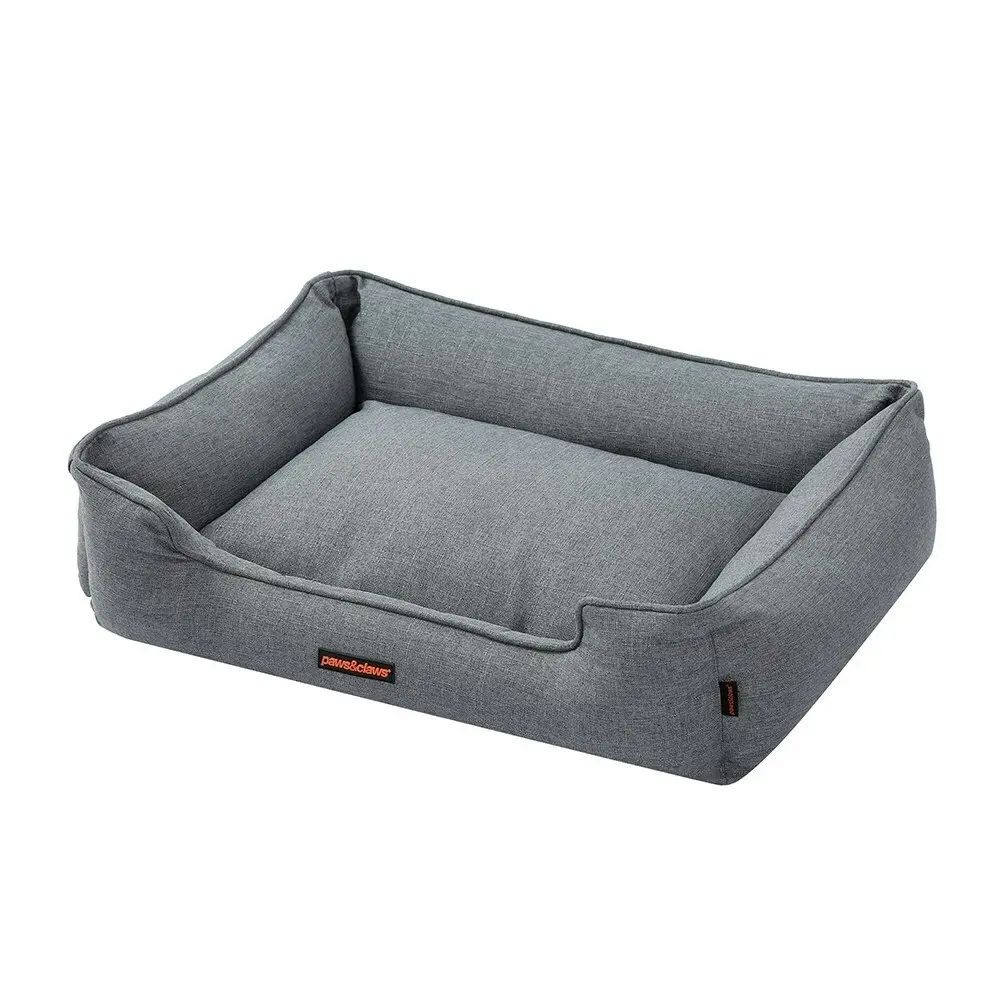 Paws & Claws Pia 80cm Walled Pet Dog Bed Sleeping Rectangle Cushion Large Grey