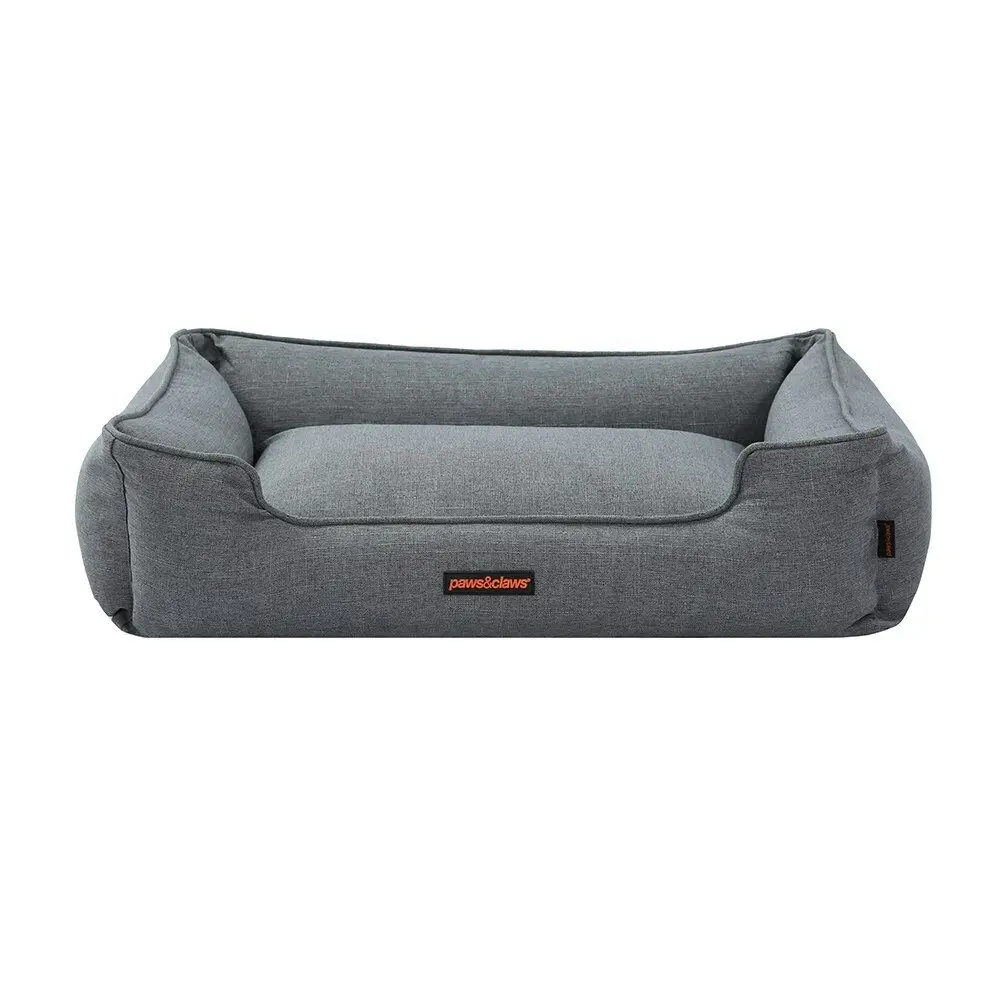 Paws & Claws Pia 80cm Walled Pet Dog Bed Sleeping Rectangle Cushion Large Grey