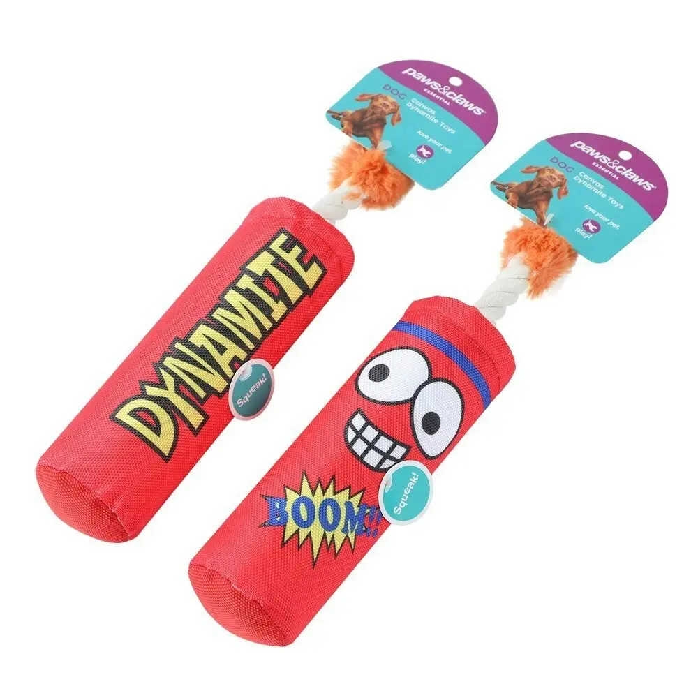 3x Paws & Claws 18cm Dynamite Oxford Squeaky Dog Chew Toy Interactive Fun Assort