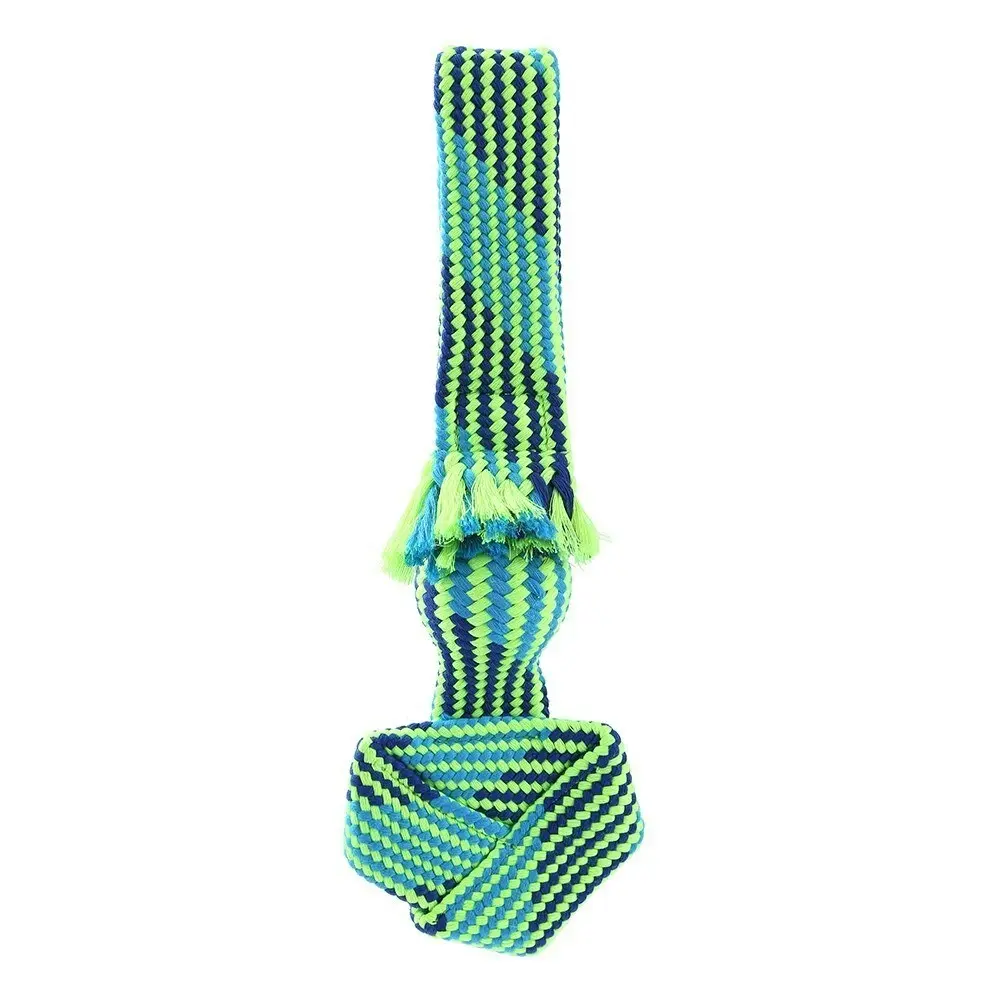 3x Paws & Claws Tug-Of-War Pet Dog Toy 35cm Rope Tugger w/ Squeaky Ball Blue/GRN