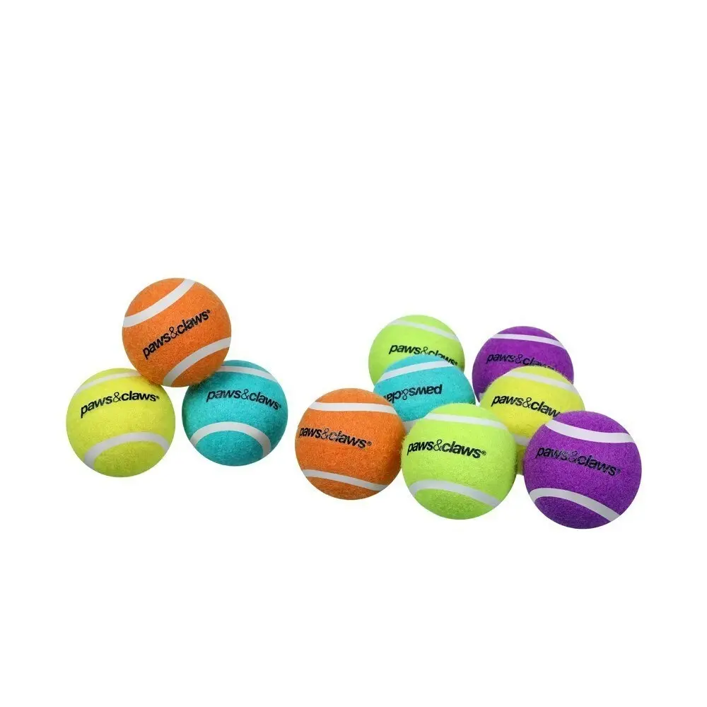 8PK Paws & Claws Pet Dog Toy 6cm Tennis Balls 2-Tone Solid Interactive Assorted