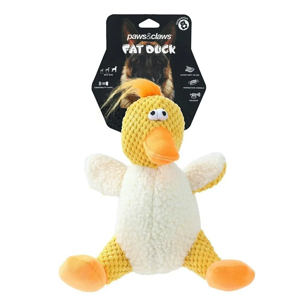 Paws & Claws Dog Toy 28cm Fat Duck Plush Pet Chew Interactive Bite Dental Clean