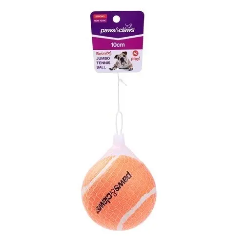 4x Paws & Claws Dog Toy Jumbo 10cm Tennis Solid Ball Pet Interactive Fun Assort