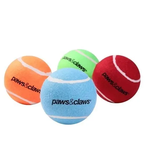 4x Paws & Claws Dog Toy Jumbo 10cm Tennis Solid Ball Pet Interactive Fun Assort