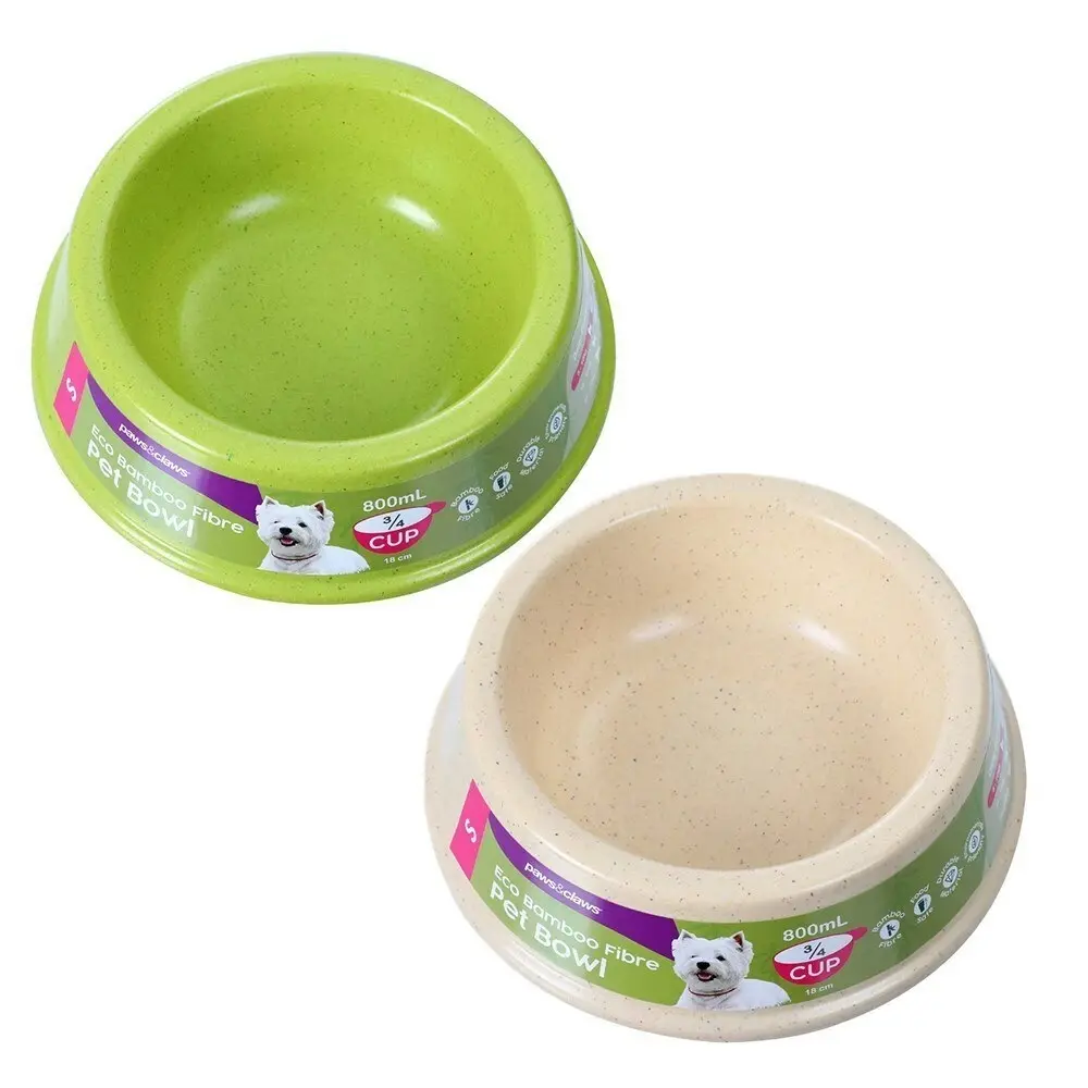 3x Paws & Claws Bamboo 800ml/18cm Fibre Bowl Pet/Dog Food Feeding Container Asst