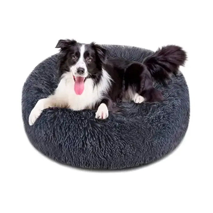 Royale L 60cm Donut Cuddler Round Pet Bed Dog/Puppy/Cat Soft Nest Warm Dark Grey