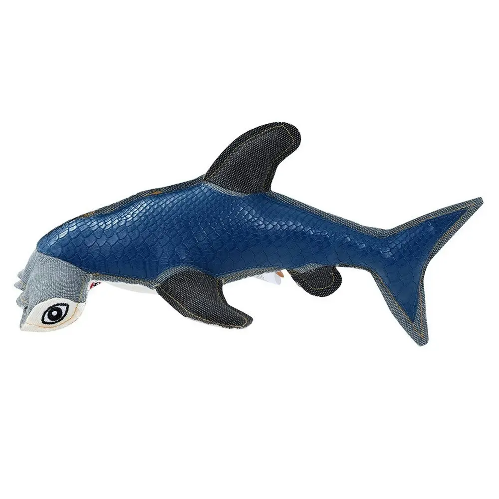 2x Paws & Claws Dog Toy 30cm Hammerhead Shark Faux Leather/Canvas Squeaker Blue