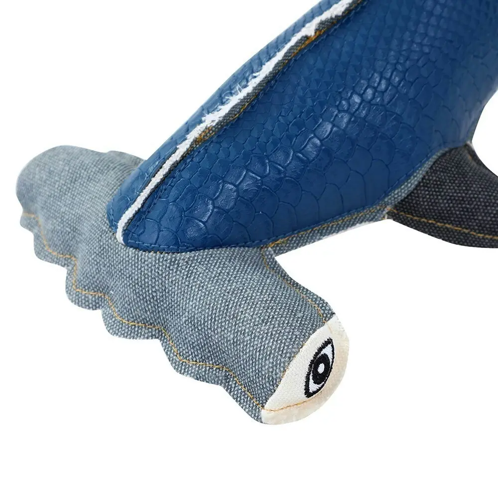 2x Paws & Claws Dog Toy 30cm Hammerhead Shark Faux Leather/Canvas Squeaker Blue