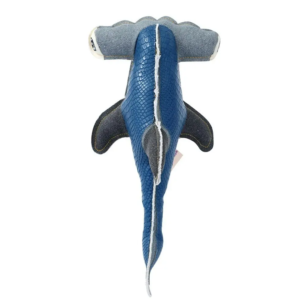 2x Paws & Claws Dog Toy 30cm Hammerhead Shark Faux Leather/Canvas Squeaker Blue