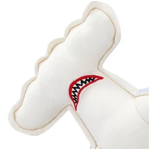 2x Paws & Claws Dog Toy 30cm Hammerhead Shark Faux Leather/Canvas Squeaker Blue