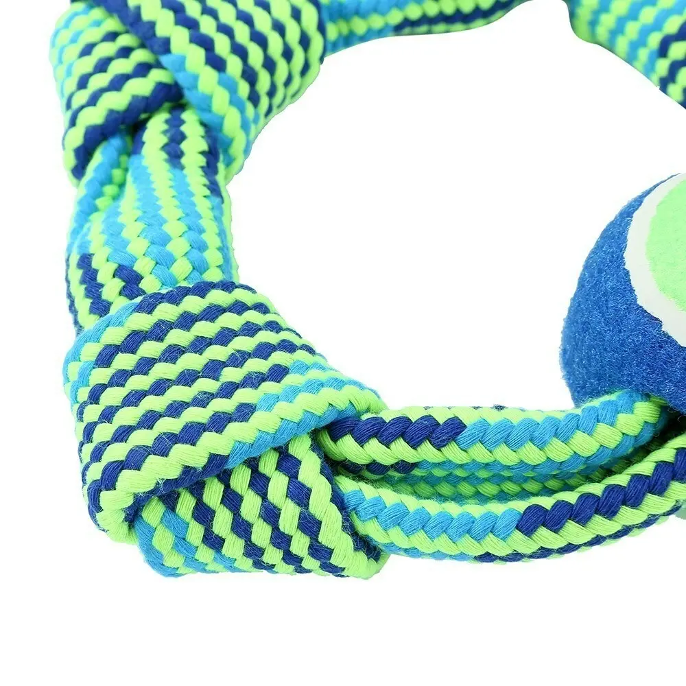 Paws & Claws 25cm Tug-Of-War Dog Squeaky Toy Rope Ring w/ Tennis Ball Blue/Green