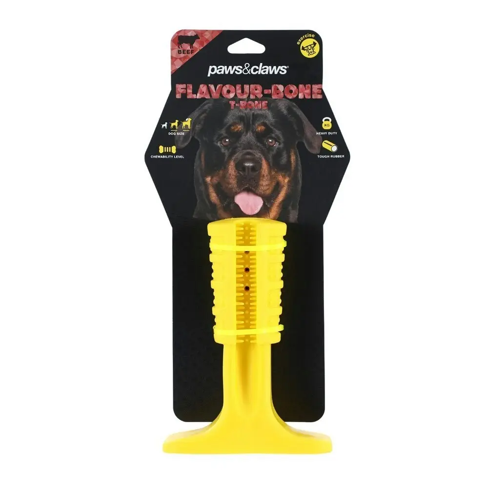 3x Paws & Claws 17cm Flavour-Bone T Bone Beef Flavoured Rubber Dog Chew Toy YL