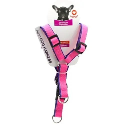 4x Paws & Claws Colourful Nylon Dog Harness 30-50cm Adjustable Safety Strap Asst