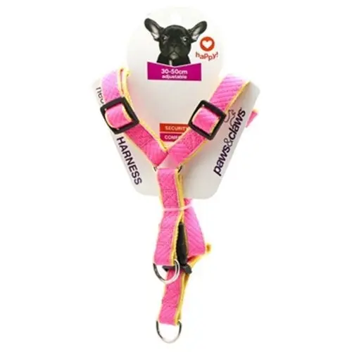 4x Paws & Claws Colourful Nylon Dog Harness 30-50cm Adjustable Safety Strap Asst