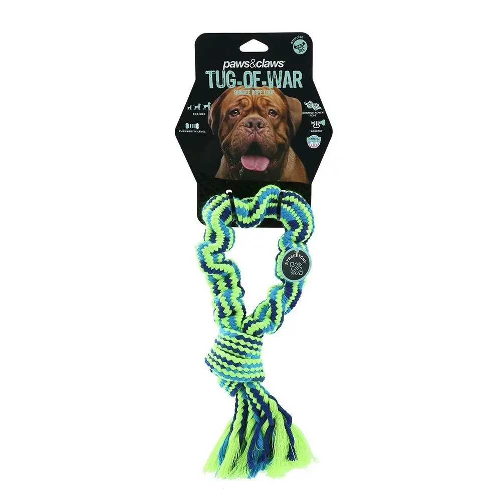 3x Paws & Claws 33cm Tug-Of-War Dog Toy Bungee Rope Loop Pet Puppy Play BL/GRN