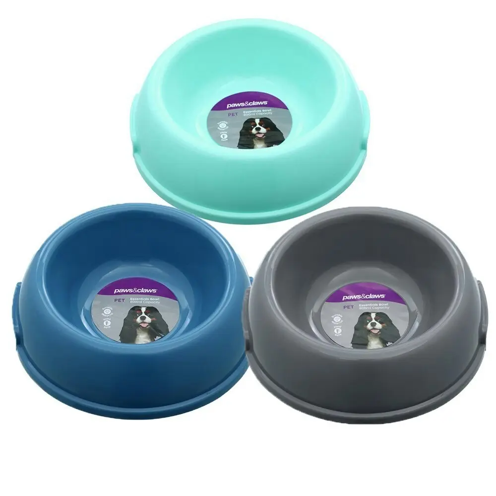 4x Paws & Claws Pet Essentials 800ml/18cm Dog Bowl Round w/ Handle Medium Assort