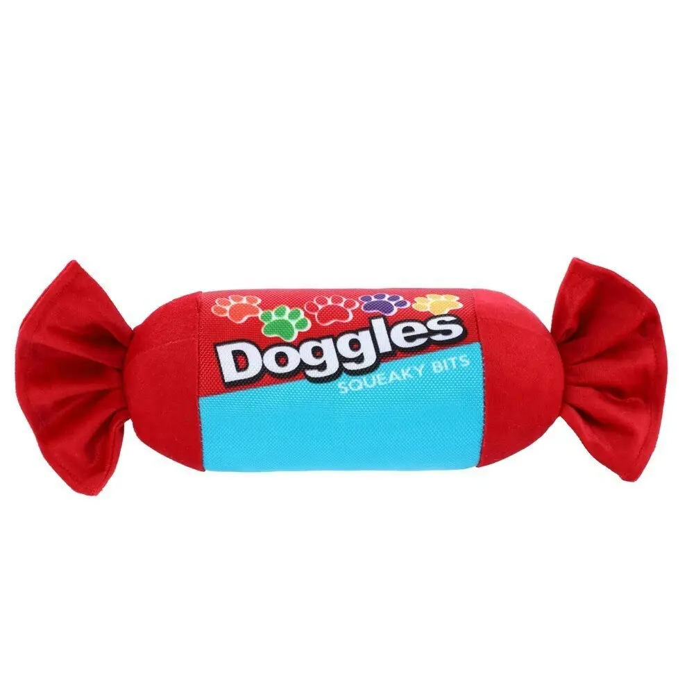 3x Paws & Claws 28cm Candy Roll Oxford Doggles Interactive Dog Toy w/ Squeaker